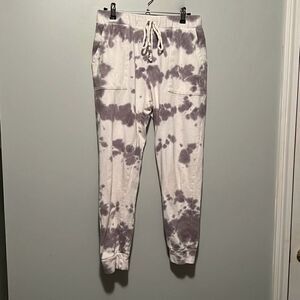 Caution to the Wind Womens White & Gray Tie Dye French Terry Jogger Pants